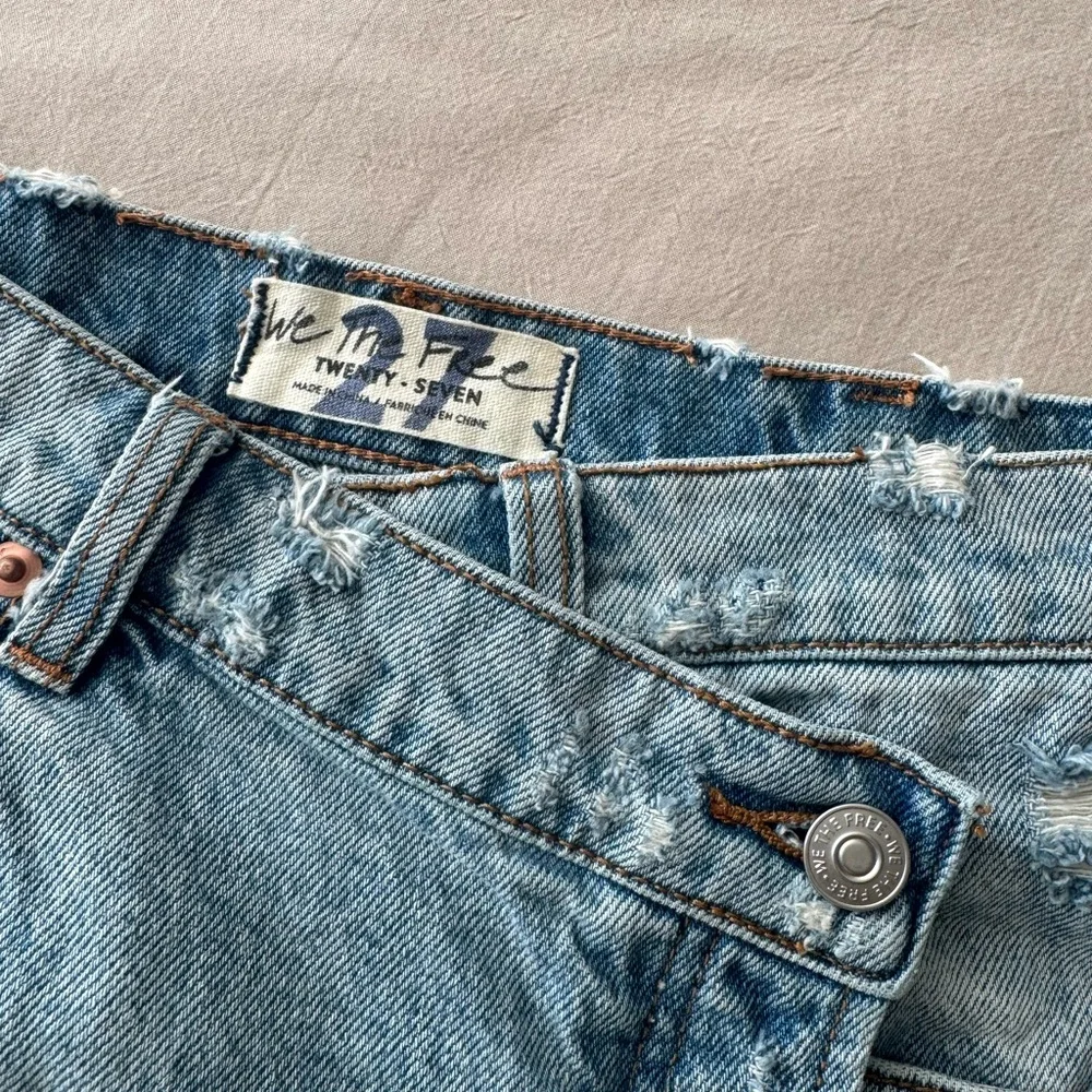We The Free Light Blue Distressed Mini Skirt